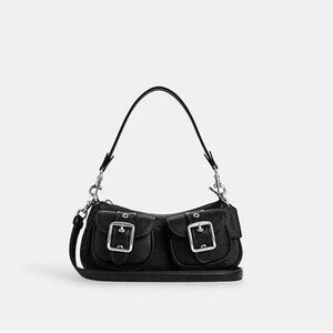 Coach Black Shoulder Bag with Silver Buckles